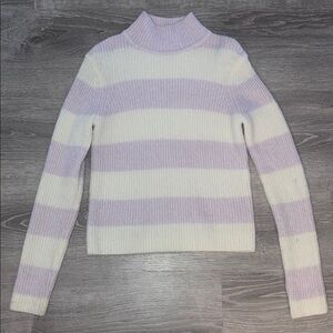 INTERMIX Lavender and White Striped Turtleneck Sweater
